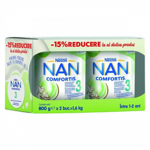 Lapte pentru copii de varsta mica Nestle NAN COMFORTIS 3 - intre 1-2 ani - 2x800g