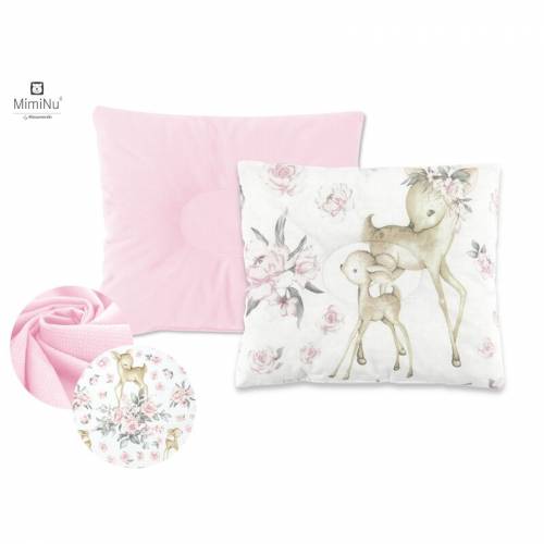 MimiNu - Perna bebelusi profilata - cu doua fete - 23x26 cm - Velvet Sweet Deer/Pink