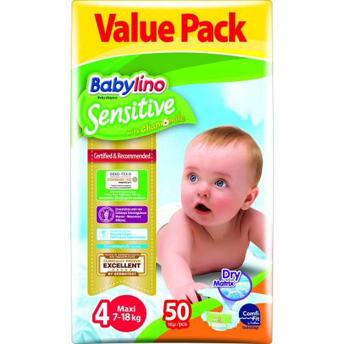 Scutece babylino sensitive economy n4 7-18kg/50 buc