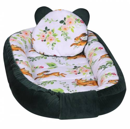 Baby nest multifunctional - catifea si bumbac - spring forest