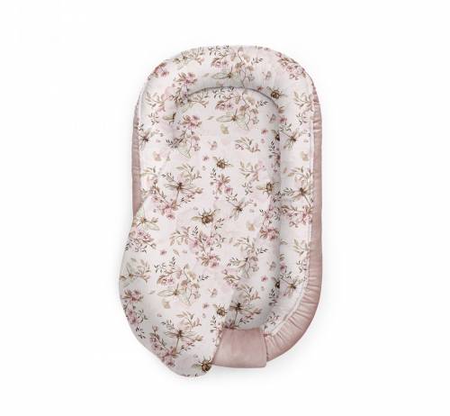 Suport de dormit babynest premium bumbac si catifea cherry soft pink by babysteps - 70x35 cm