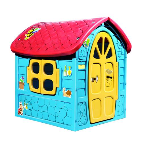 Casuta de joaca mare pentru copii dohany - albastra cu acoperis rosu - 5075k - 120x113x111 cm