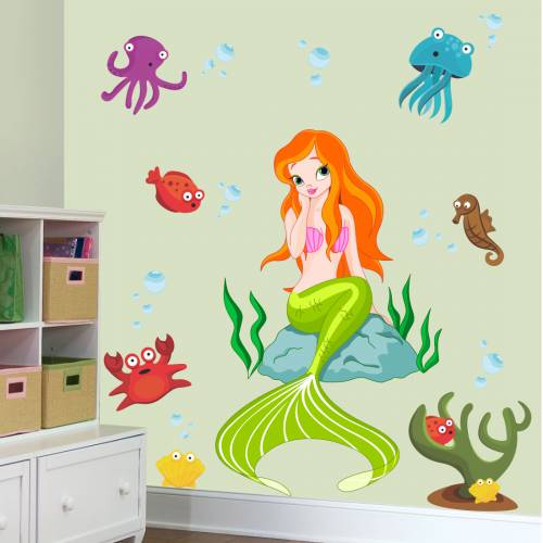 Stickere perete copii Frumoasa sirena - 110 x 120 cm