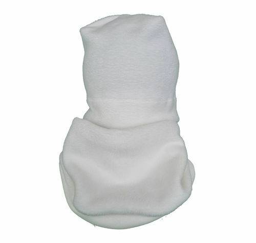 Set caciula cu protectie gat fleece alb pentru copii 6-18 luni - din bumbac