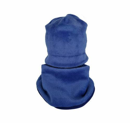 Set caciula cu protectie gat fleece blue pentru copii 6-8 ani - din bumbac
