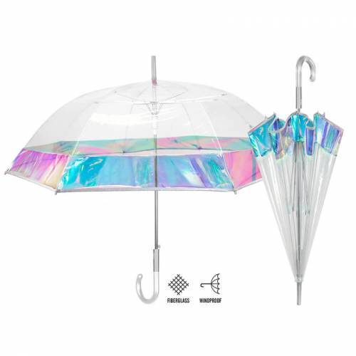 Umbrela ploaie transparenta baston cu banda irizata