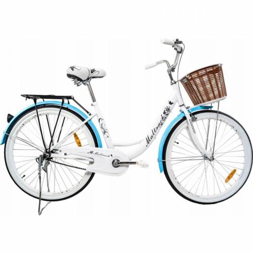 Bicicleta dama - 26 inch - cadru fara bara - otel - cos cumparaturi si motive florale - maltrack
