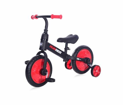 Bicicleta de echilibru 2in1 - runner cu pedale si roti auxiliare - red
