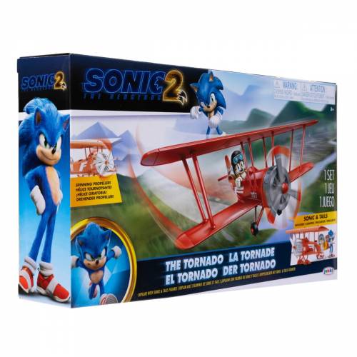 Set 2 figurine articulate 6 cm sonic si tails cu avion - sonic movie 2