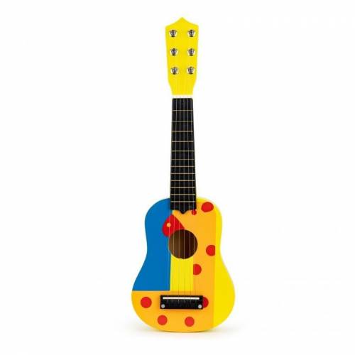 Chitara clasica din lemn pentru copii - cu 6 corzi metalice - 53cm - galben-multicolor - ecotoys - fo18