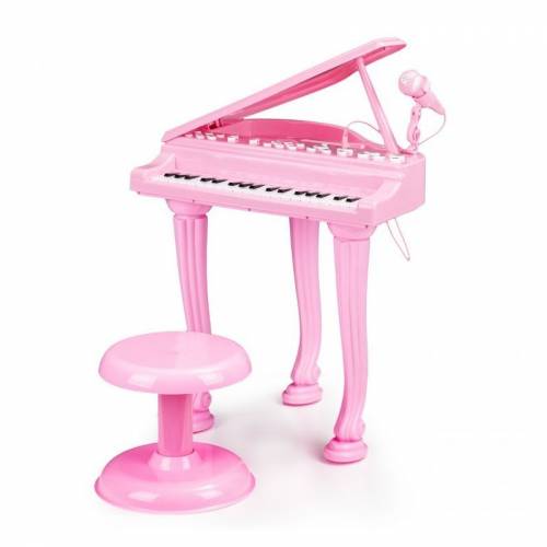 Set pian de jucarie pentru copii - cu microfon de karaoke si scaun incluse - cablu jack 35mm - roz pink