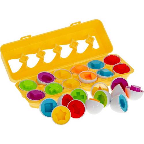 Joc educativ Matching eggs - Set 12 oua pentru invatarea formelor si culorilor Ikonka IK17739