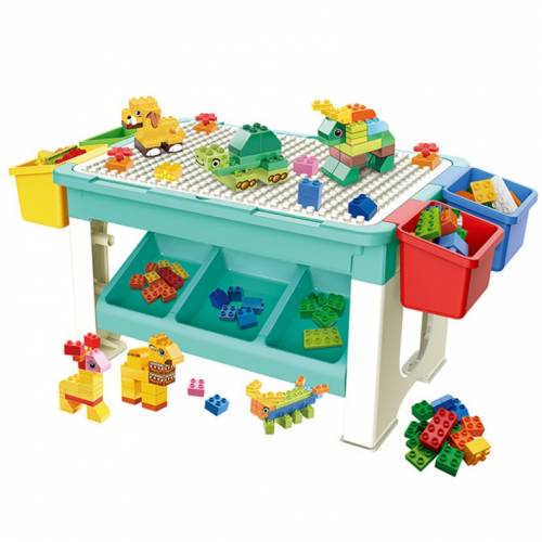 Masa cu blocuri de constructie - 69 piese - 4 cutii depozitare - joc educational