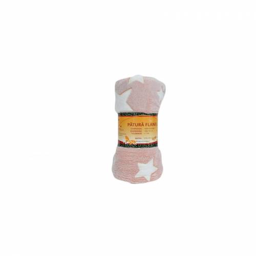 Paturica cu stelute fosforescente - flanel - 170x130 cm - roz