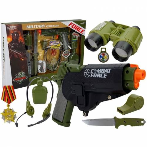 Set de joaca pentru copii - pistol cu toc - binoclu si diverse accesorii de armata - leantoys - 7865