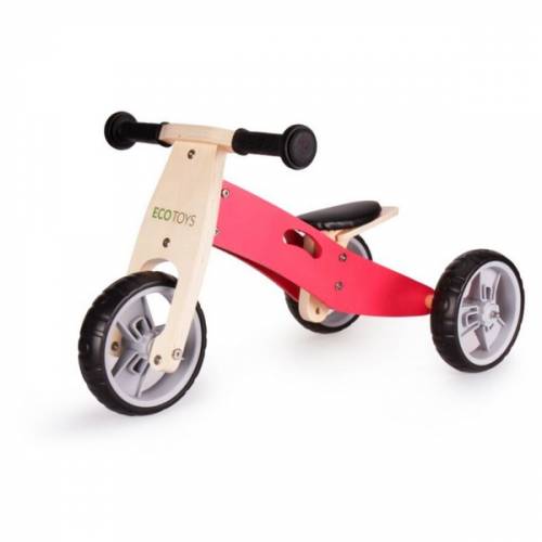 Tricicleta ecotoys ym-bb-01 cu pedale - 2 in 1 din lemn - roz