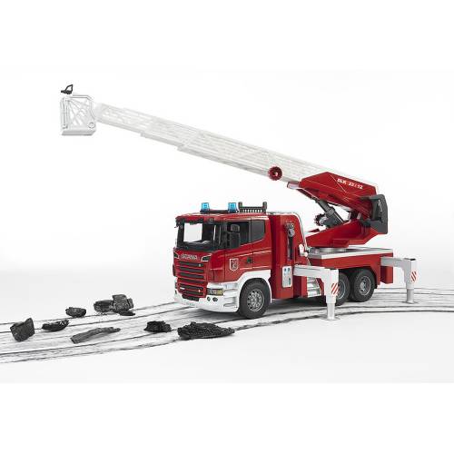 Bruder - camion de pompieri scania r-series cu scara - pompa de apa si sirena