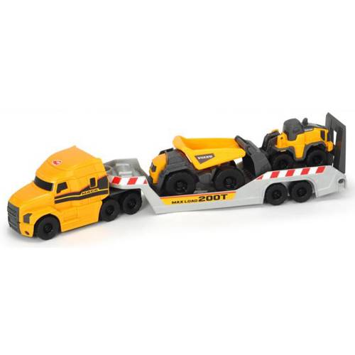 Camion Dickie Toys Mack Volvo Micro Builder cu remorca - buldozer si camion basculant