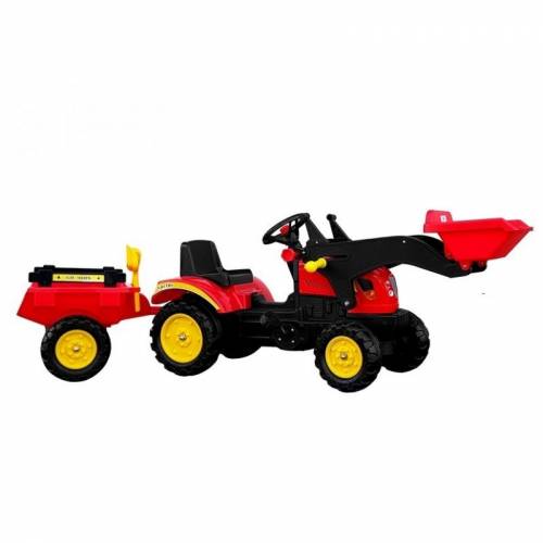 Tractor excavator herman - cu remorca si pedale pentru copii - 165x42x50 cm - leantoys - 5227