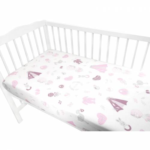 MimiNu - Cearceaf cu elastic pentru patut 140X70 cm - Din bumbac - Baby Shower Pink