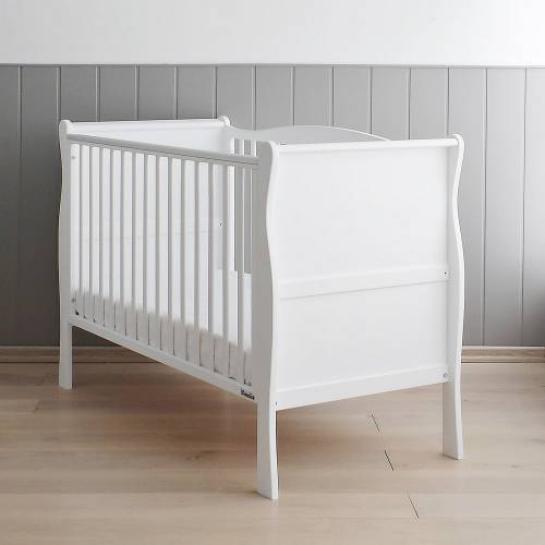 Patut din lemn pentru bebe - inaltime saltea reglabila - noble alb 120x60 cm