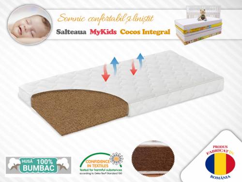 Saltea MyKids Fibra De Cocos Integral 140x70x6 Husa Bumbac Matlasat