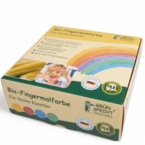 Set 4 culori vopsea organica pentru degete - pentru copii - 2 ani+ - pentru pictat direct cu palma sau talpa - gruenspecht 691-00