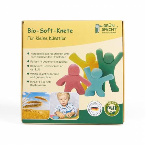 Set plastilina organica - pentru copii - 2 ani+ - la tub - 4 culori - moale - nelipicioasa - usor de modelat - grunspecht 680-00